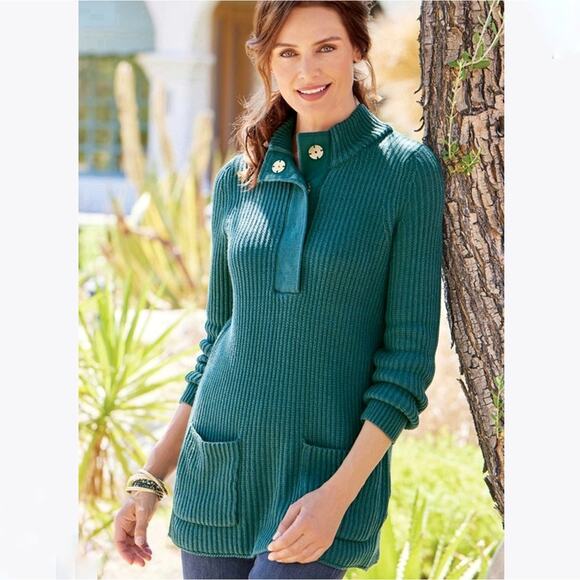Soft Surroundings Women's Highlands Tunic Sweater Teal Green Size 3X - Picture 1 of 7